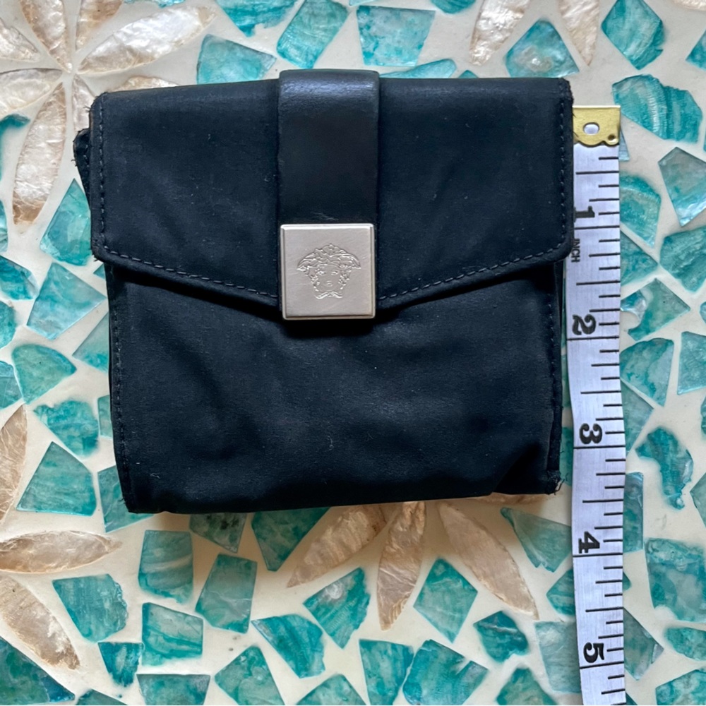 Authentic Versace Vintage Black Leather and Nylon Purse w Coin Spot trifold